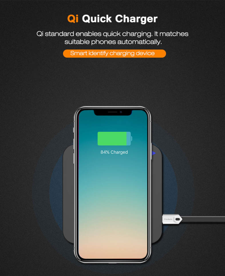 Mcdodo CH - 482 QC 2.0 Single Coil Wireless Fast Charger 10W / 5W Phone Holder for iPhone X / 8 / 8 Plus