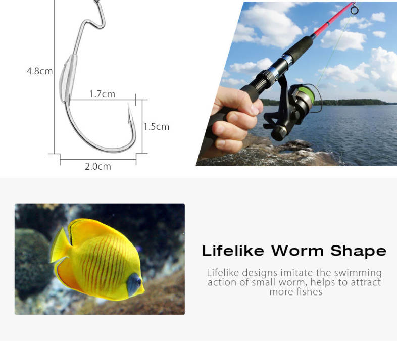 PRO BEROS 55pcs / Kit Soft Worm Fishing Lure Bass Bait Fish Hook 