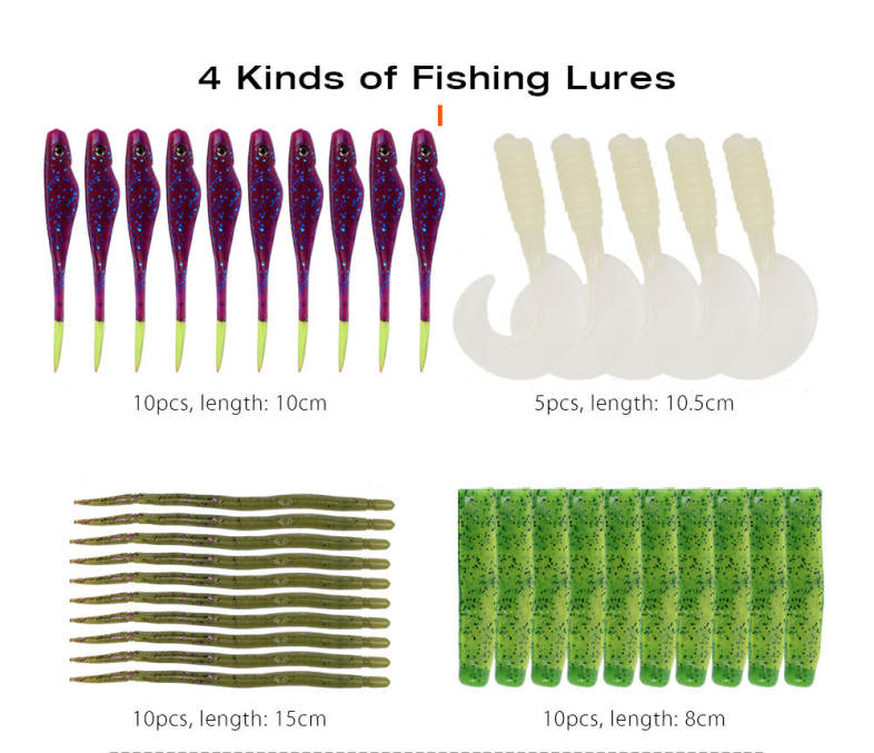 PRO BEROS 40pcs / Kit Worm Fishing Lure Bass Bait Fish Hook Tackle 