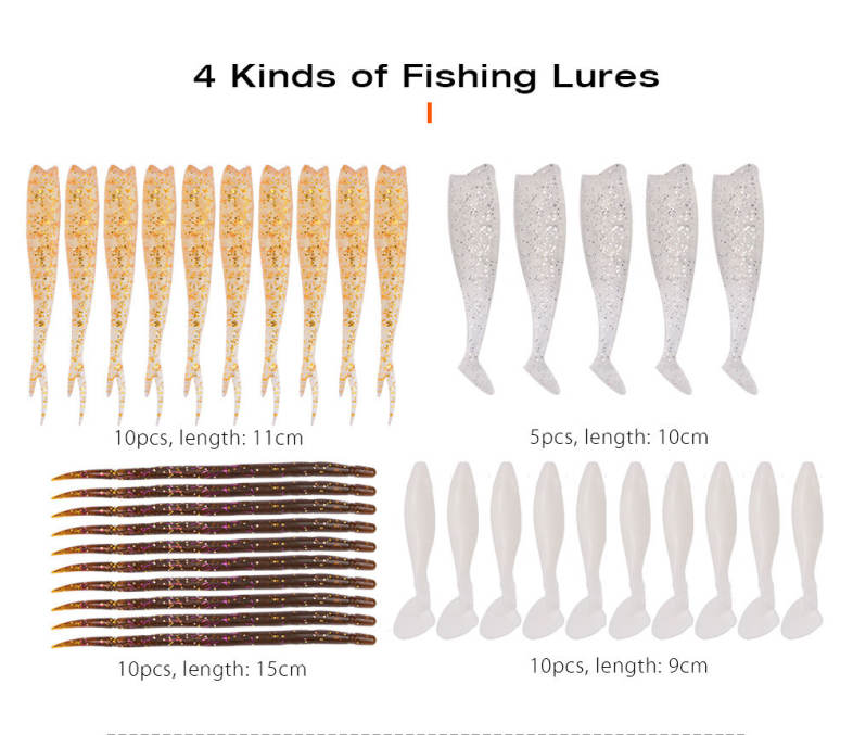 PRO BEROS 40pcs / Set Worm Fishing Lure Bass Bait Fish Hook Tackle 
