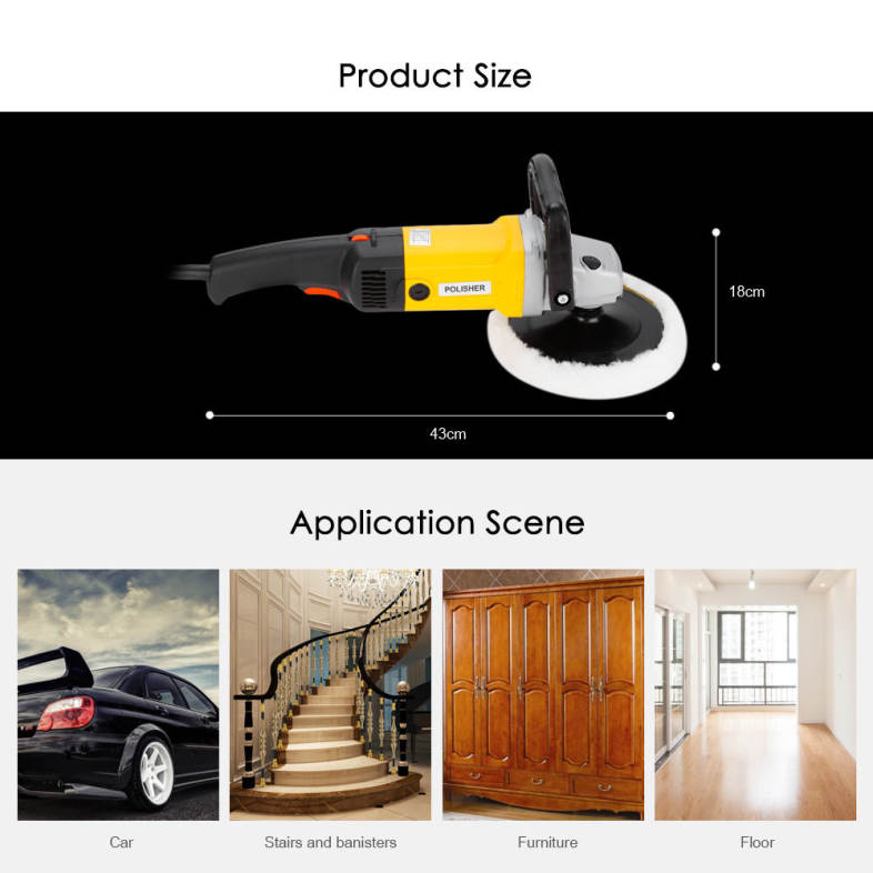 1200W Car Electric Polisher 6 Speed Grades Copper Wire Motor for Polishing Waxing 