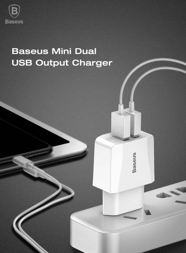 Baseus Mini Dual USB Output Charger PC White ABS 5V 2.1A 