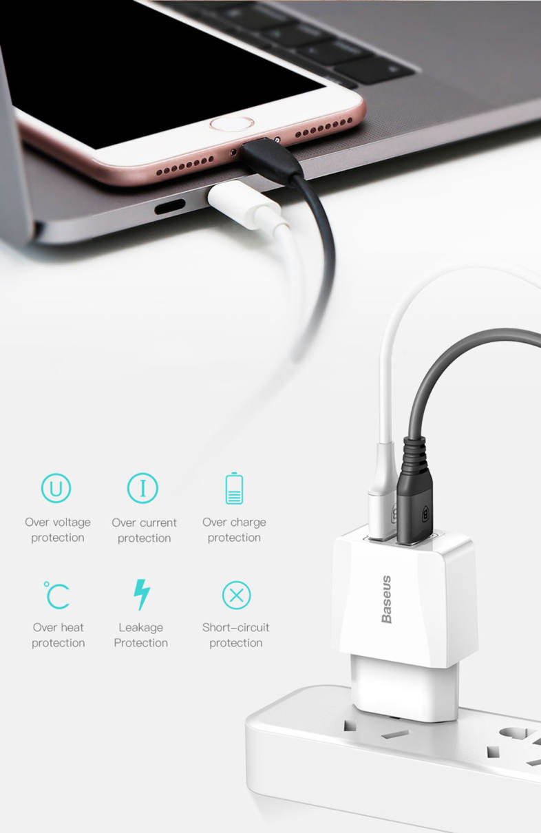 Baseus Mini Dual USB Output Charger PC White ABS 5V 2.1A 