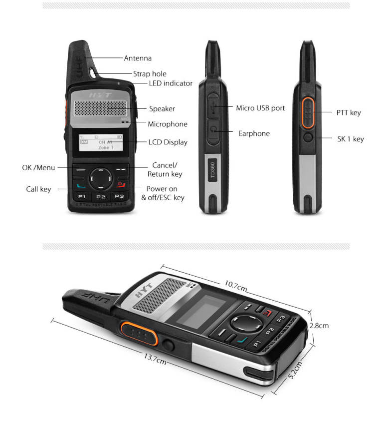 Hytera TD360 Digital Two-way Radio Intercom 400 - 440MHz Portable IP54 Waterproof LCD