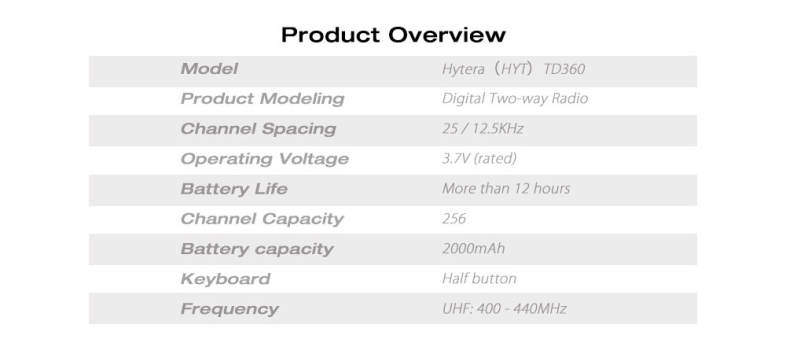 Hytera TD360 Digital Two-way Radio Intercom 400 - 440MHz Portable IP54 Waterproof LCD