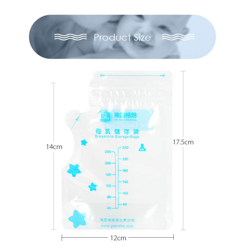 GL 96pcs Baby Breast Milk Food Storage 250ml BAP Free Disposable Freezer Bag