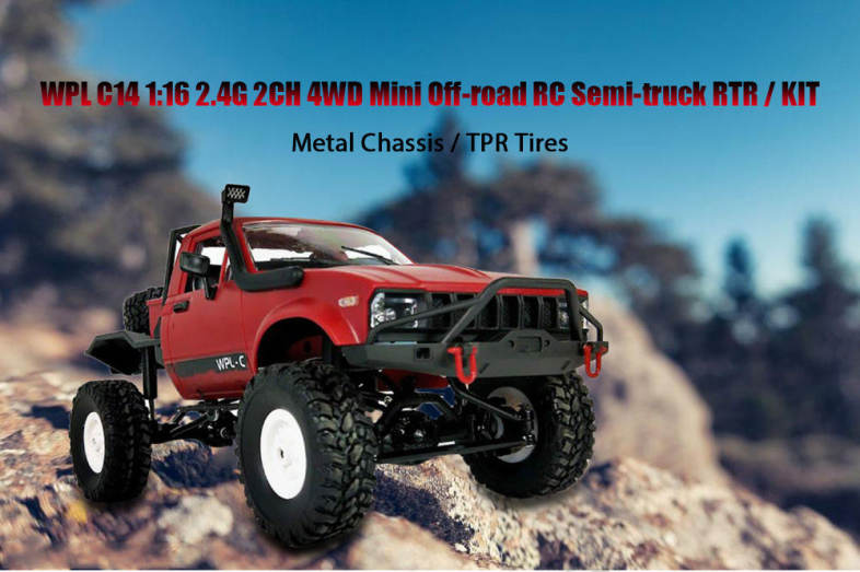 WPL C14 1:16 2.4G 2CH 4WD Mini Off-road RC Semi-truck with Metal Chassis / TPR Tires / 15km/h Top Speed