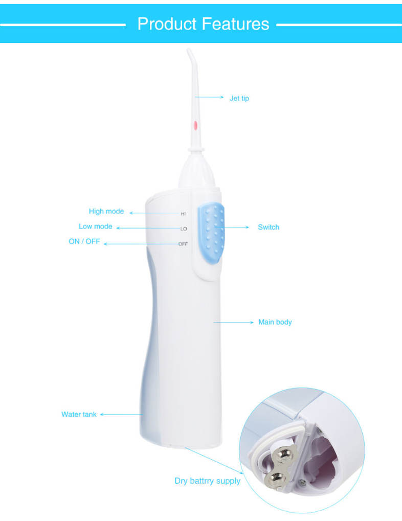 Portable Dry Battery Electric Dental Oral Irrigator Cordless Water Flosser