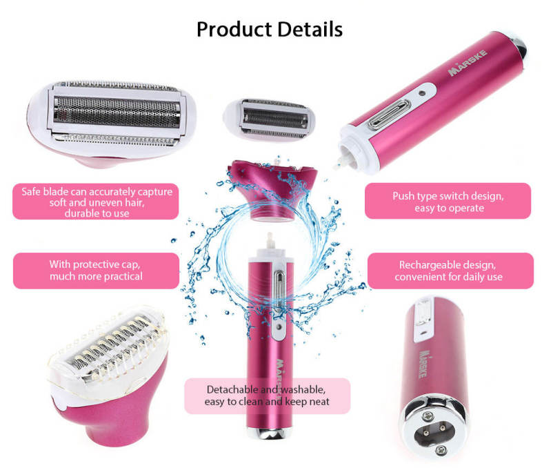 MARSKE 4 in 1 Rechargeable Shaver Epilator Razor Nose Eyebrow Trimmer