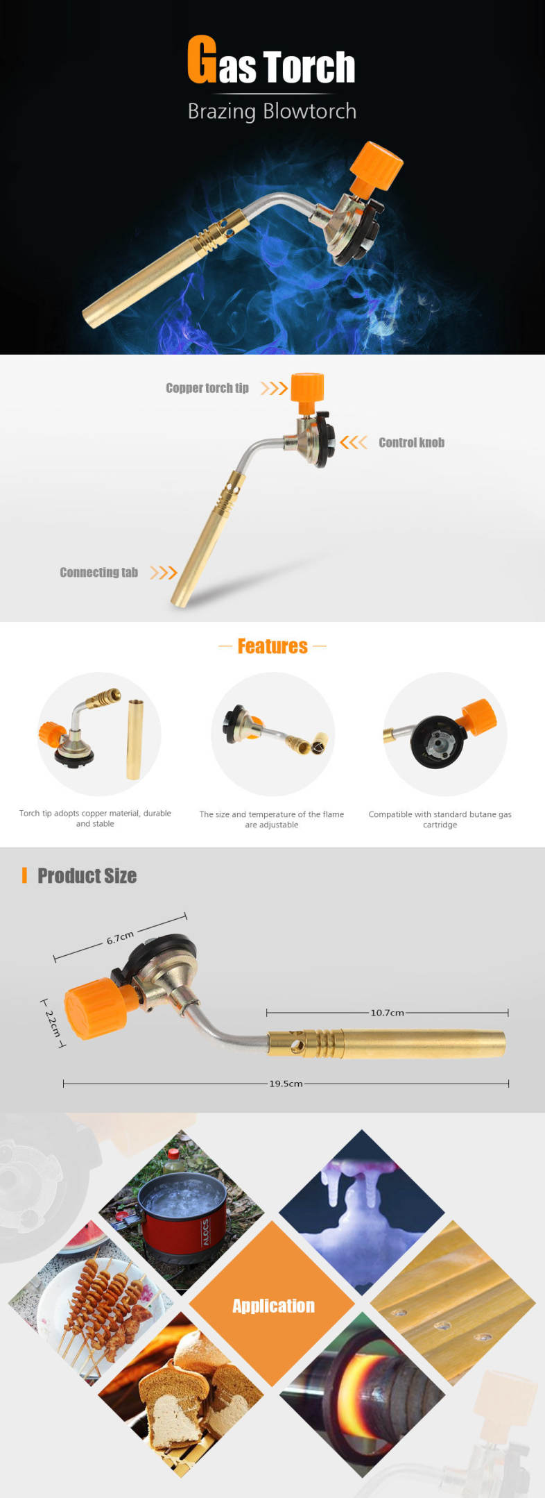Manual Ignition Gas Torch Brazing Blowtorch Flamethrower Welding Fire Maker for Camping BBQ
