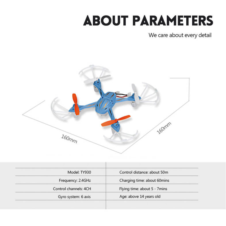 Flytec TY930 RC Quadcopter 2.4G 4CH 6-axis Gyro Headless High Hold Mode 3D Unlimited Flip Drone RTF