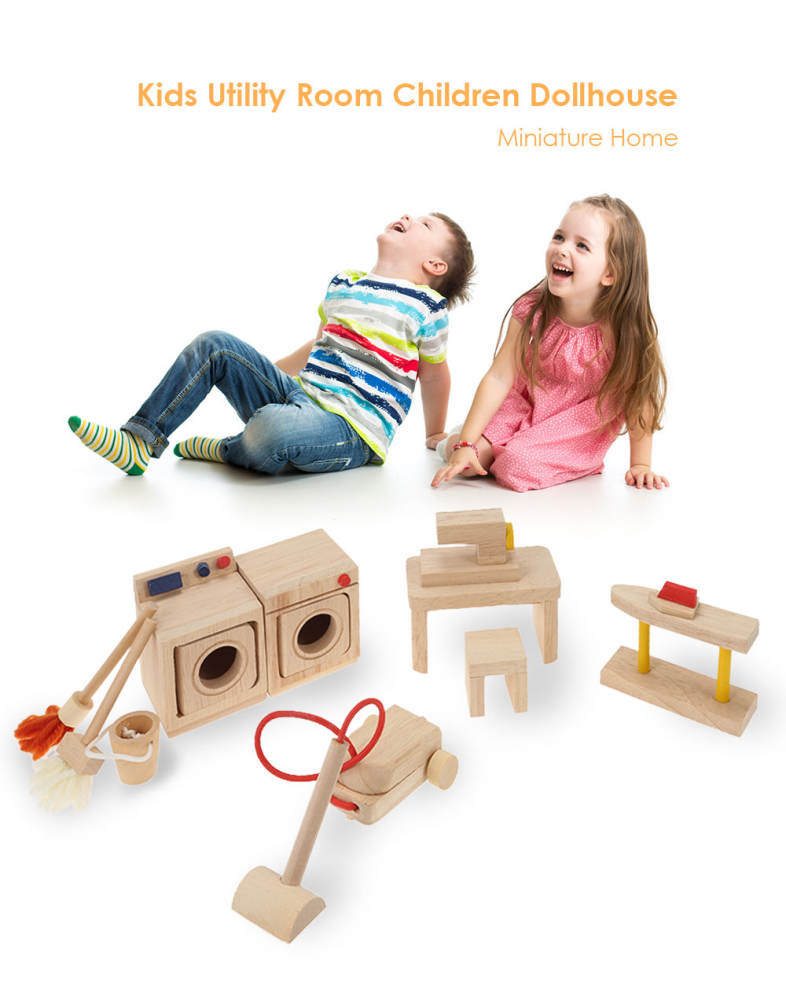 Kids Utility Room Children Miniature Home Educational Toys Wooden Furniture 