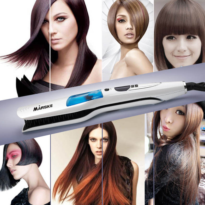Ceramic Hair Straightener Brush Comb Hairbrush Straightening Steam Styler 