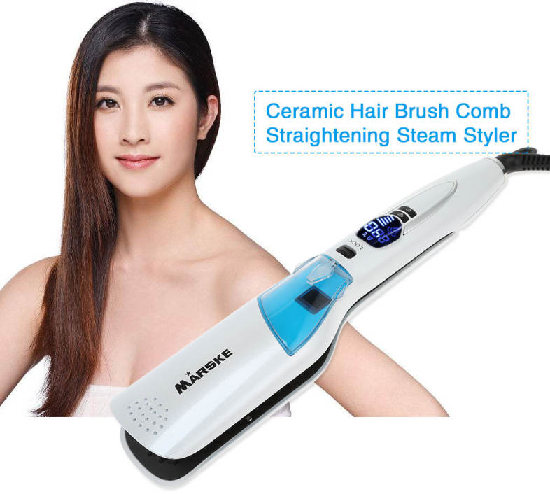 Ceramic Hair Straightener Brush Comb Hairbrush Straightening Steam Styler 