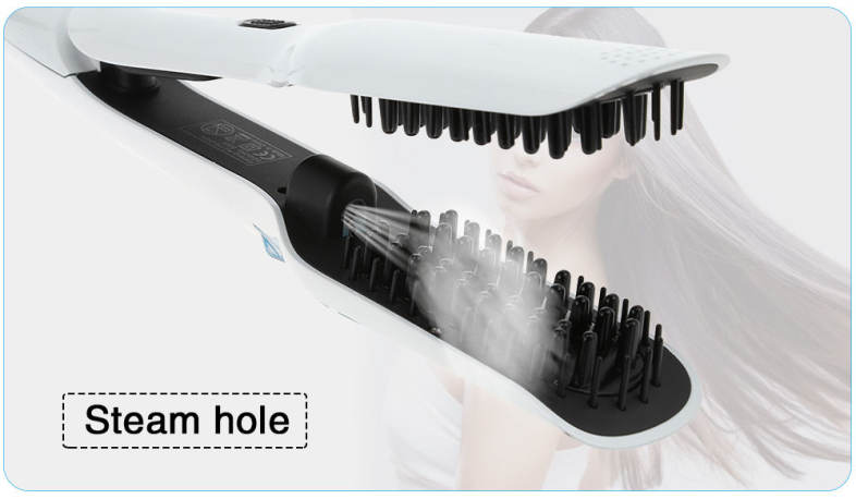Ceramic Hair Straightener Brush Comb Hairbrush Straightening Steam Styler 