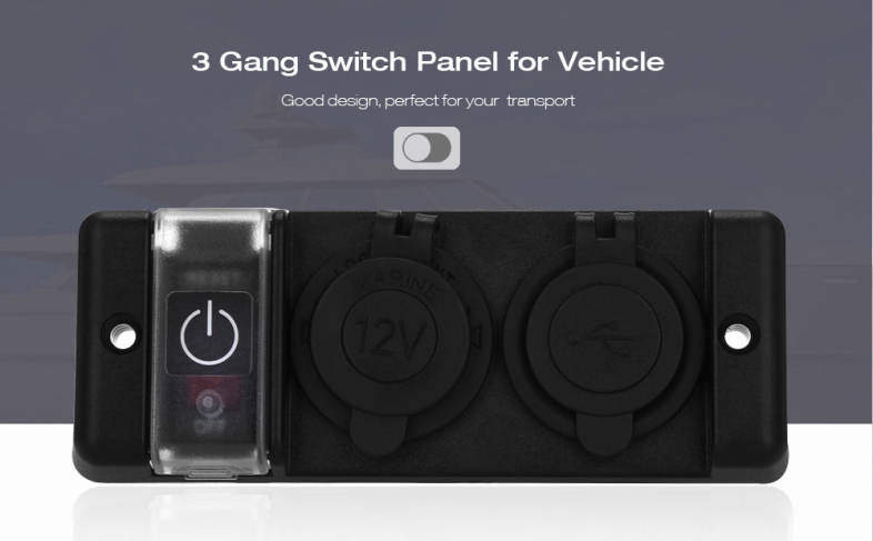 WUPP Multi-function Switch Panel with Power Socket for Marine Boat Car RV Vehicle Truck Red LED 