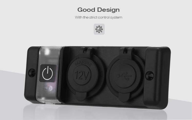 WUPP Multi-function Switch Panel with Power Socket for Marine Boat Car RV Vehicle Truck Red LED 
