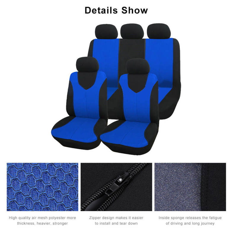 Auto Care Air Mesh Polyester Fabric Automotive Seat Cover 9pcs Two Color Choice Fit Most Car Truck SUV Van