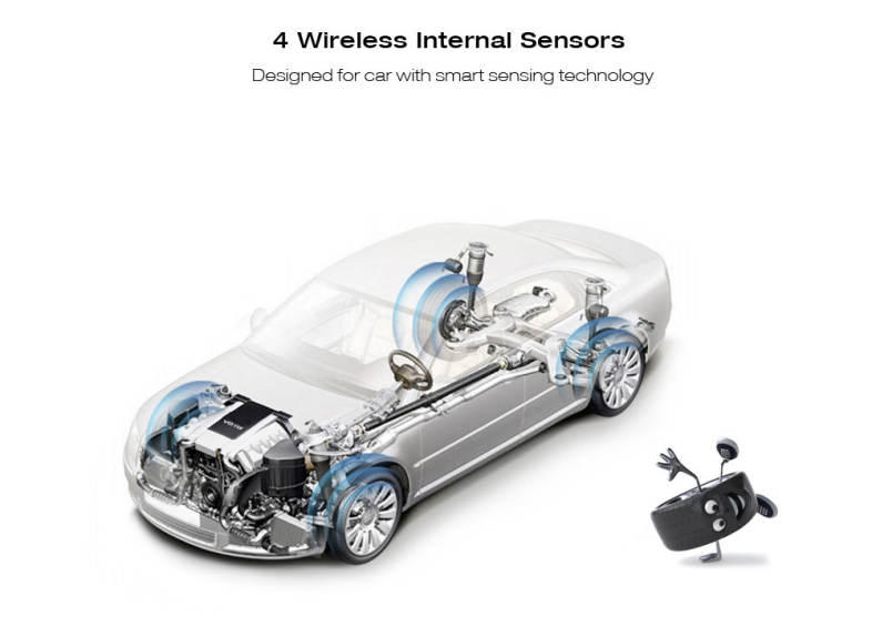 Pershn T881 - TJ Car Tire Pressure Monitoring System Solar Panel LCD Display with 4 Wireless Internal Sensors 