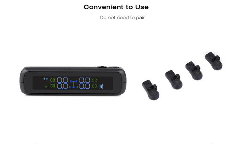 Pershn T881 - TJ Car Tire Pressure Monitoring System Solar Panel LCD Display with 4 Wireless Internal Sensors 