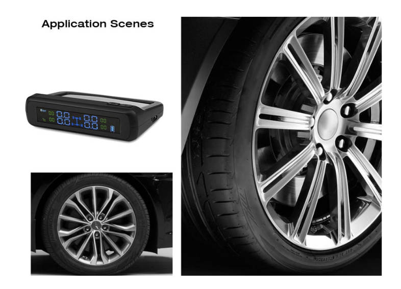 Pershn T881 - TJ Car Tire Pressure Monitoring System Solar Panel LCD Display with 4 Wireless Internal Sensors 