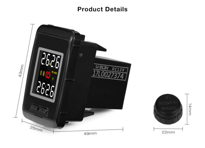 Pershn U912 TPMS Car Tire Pressure Monitoring System with 4 External Sensors for Honda 