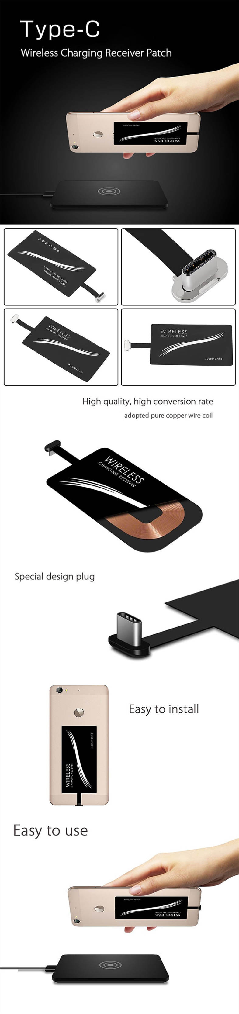Minismile Qi Type-C Wireless Charging Receiver Acceptor Patch