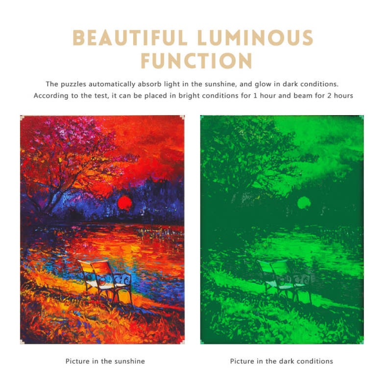 1000pcs Wooden Luminous Puzzles Oil Painting Series Sunset Scene Educational Toys