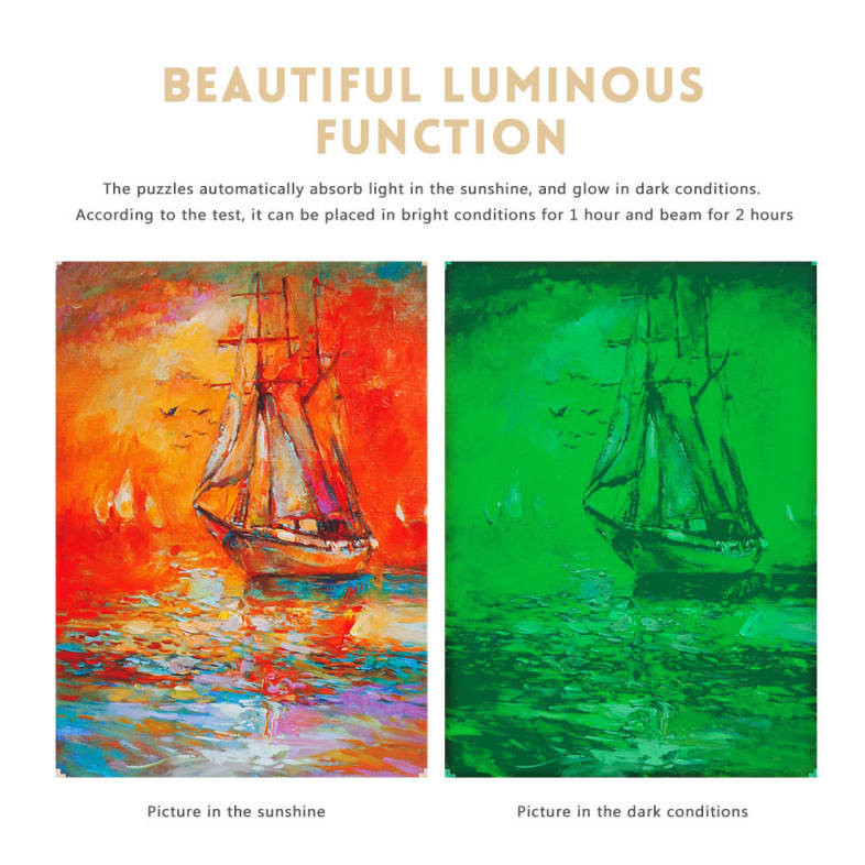 1000pcs Luminous Wooden Puzzles Oil Painting Series Plain Sailing Educational Toys