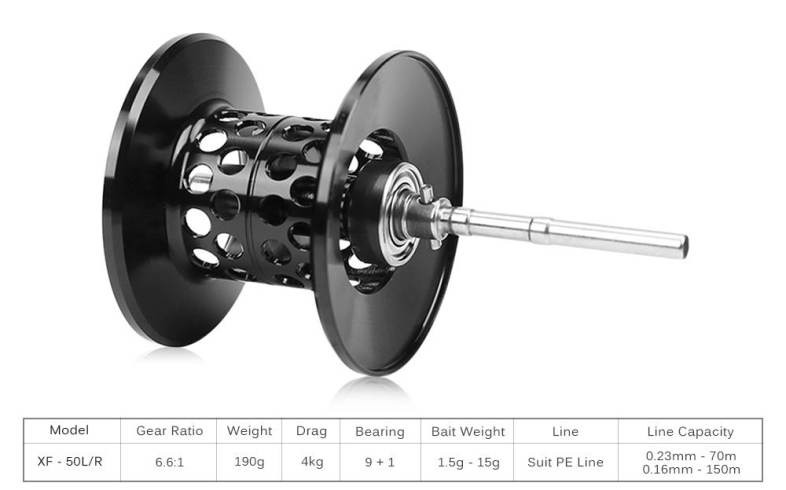 Tsurinoya XF - 50 6.6:1 Two Model Left / Right Hand Metal Deep Spool Optional 9   1BB Water Drop Wheel Bait Casting Fishing Reel