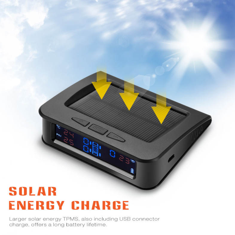 ZEEPIN C220 Solar Powered TPMS Car Tire Pressure Monitor System Voice Broadcast 4 External Sensors