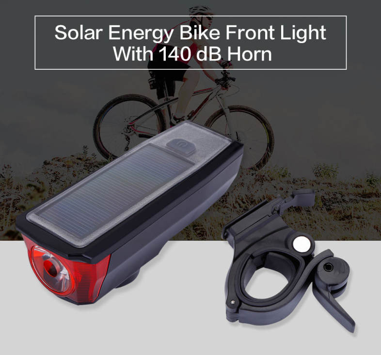  USB Rechargeable Headlight with 140dB Horn Solar Energy Bicycle Front Light Tail Lamp