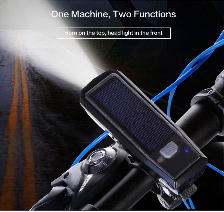  USB Rechargeable Headlight with 140dB Horn Solar Energy Bicycle Front Light Tail Lamp
