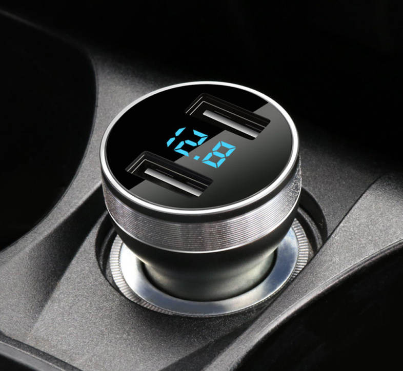 HSC 107D Car Charger Dual USB Ports Aluminum Alloy Housing Voltage Monitor Multiple Protections 
