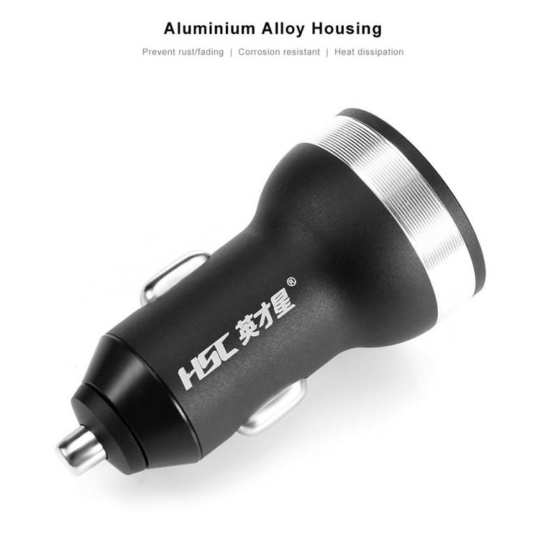 HSC 107D Car Charger Dual USB Ports Aluminum Alloy Housing Voltage Monitor Multiple Protections 