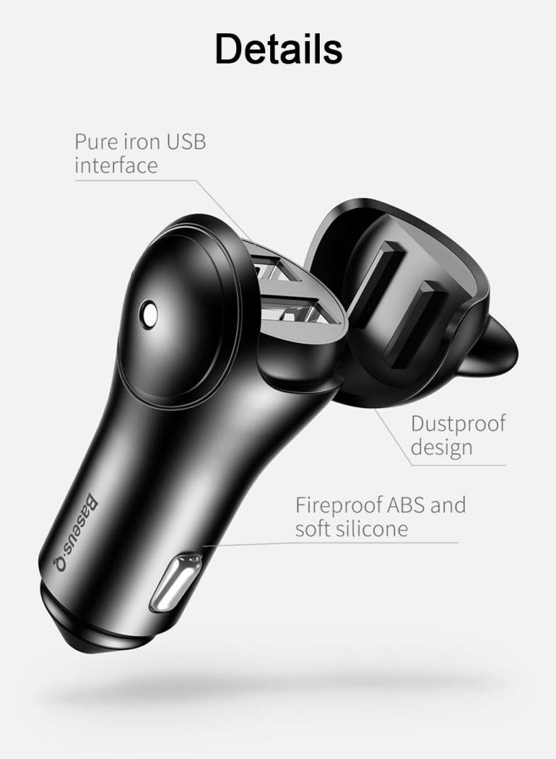 Baseus BSQC - 01 Adorkable Fast Car Charger Double USB Output 5V / 3A Fireproof ABS 