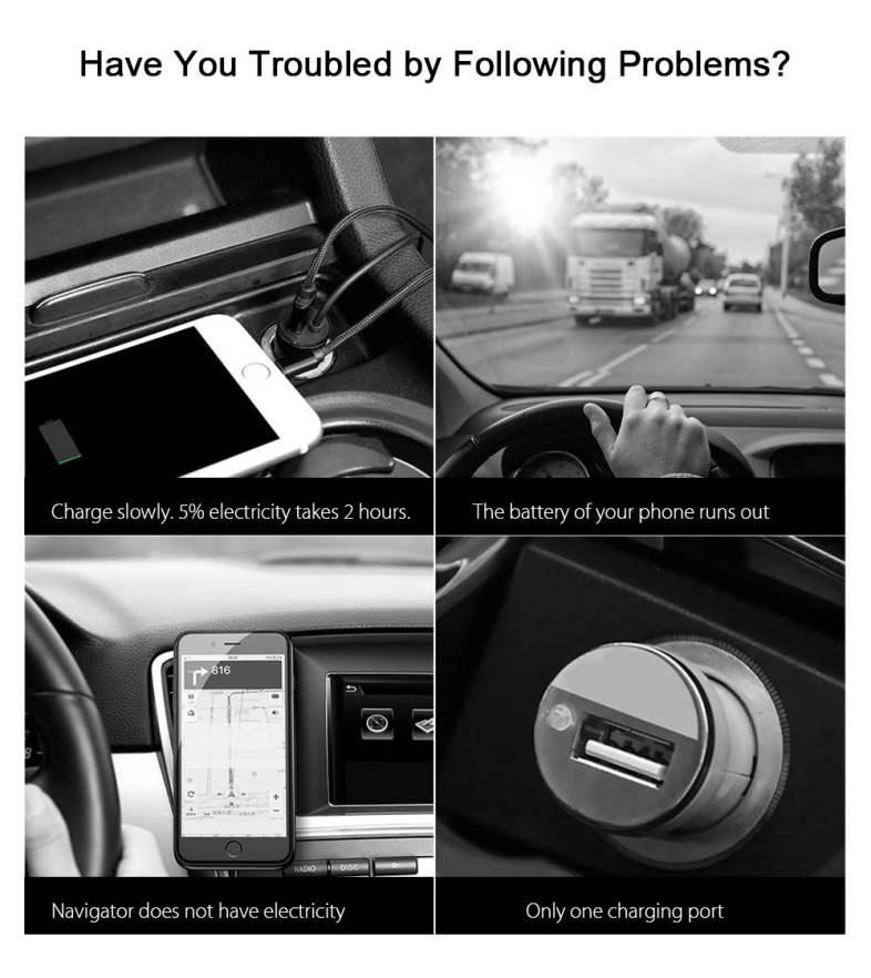 Baseus BSQC - 01 Adorkable Fast Car Charger Double USB Output 5V / 3A Fireproof ABS 