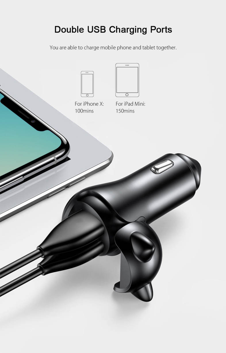 Baseus BSQC - 01 Adorkable Fast Car Charger Double USB Output 5V / 3A Fireproof ABS 
