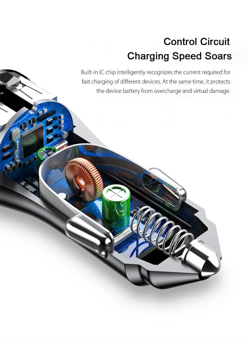 Baseus BSQC - 01 Adorkable Fast Car Charger Double USB Output 5V / 3A Fireproof ABS 