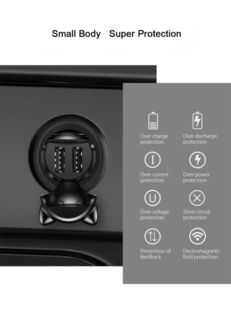 Baseus BSQC - 01 Adorkable Fast Car Charger Double USB Output 5V / 3A Fireproof ABS 