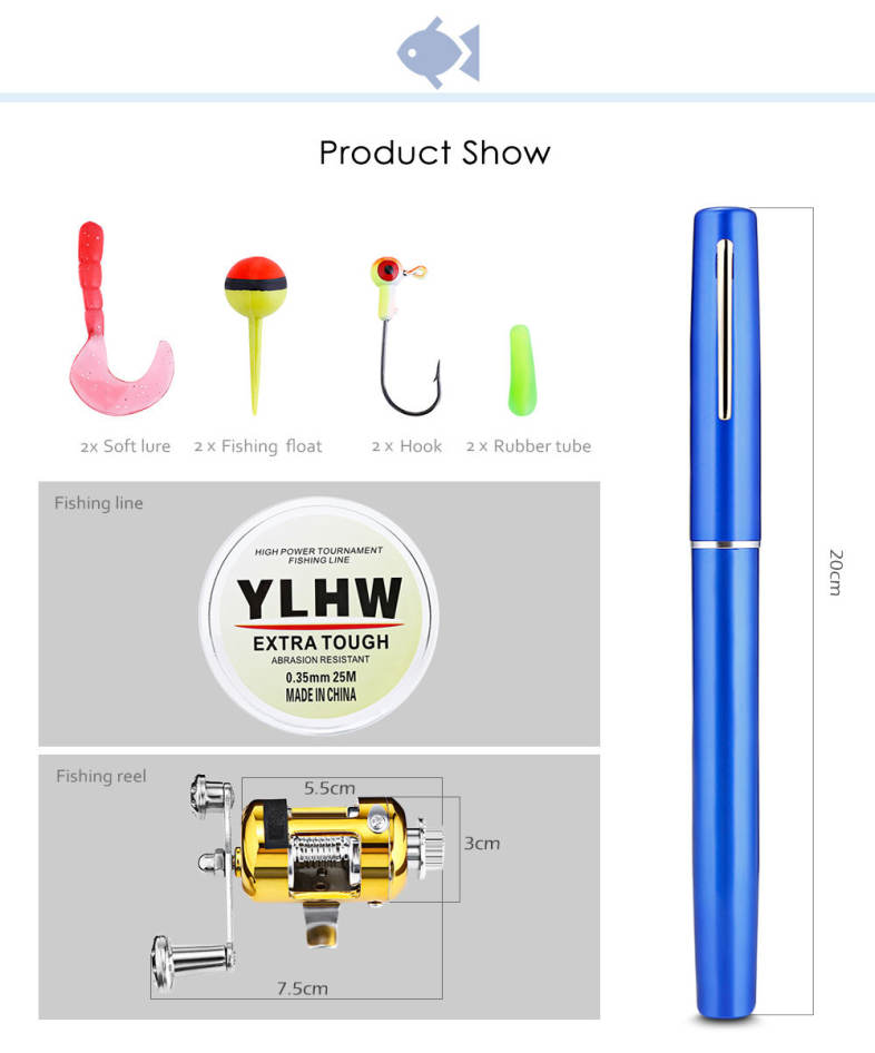 Y4516 Angling Tool Mini Pen Shape Aluminum Alloy Fishing Tackle Combo