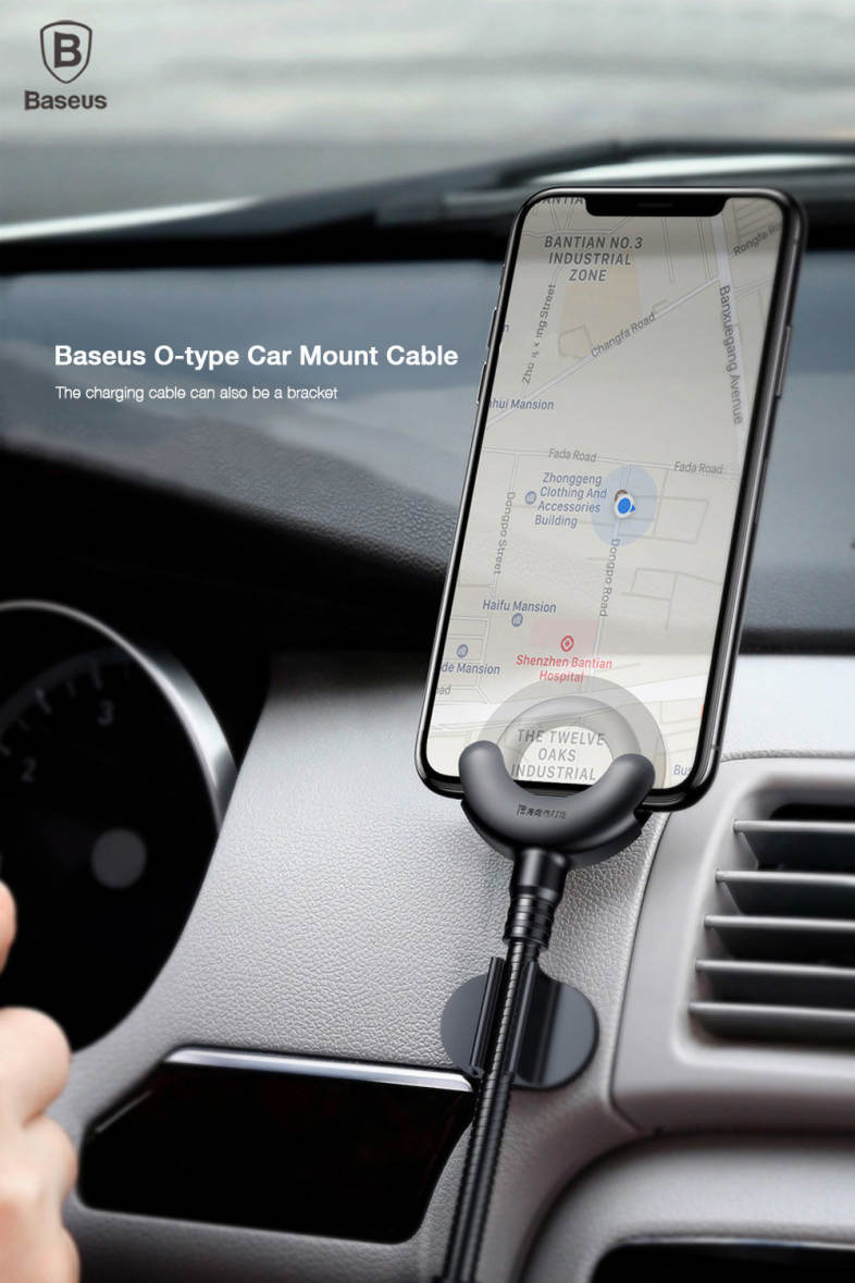 Baseus O-type Car Mount Cable 2.1A 0.8M ABS PC for iPhone