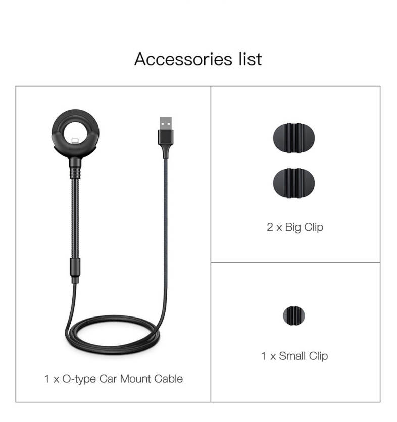 Baseus O-type Car Mount Cable 2.1A 0.8M ABS PC for iPhone
