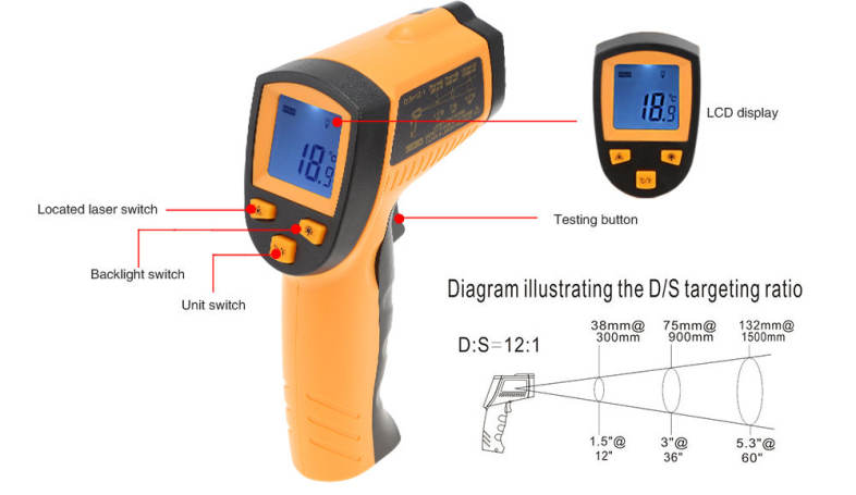 WH550 LCD Infrared Thermometer Non-contact Pyrometer 