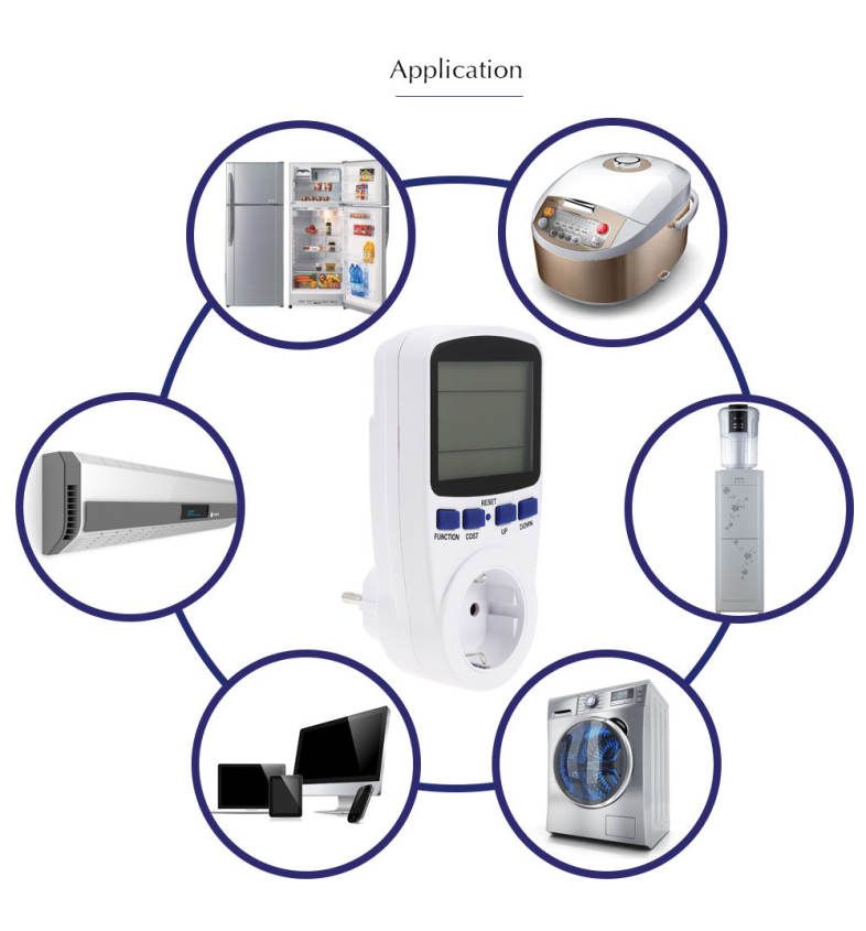 LCD Display Power Meter Socket Energy Monitor Watt Voltage Amps Measuring Outlet