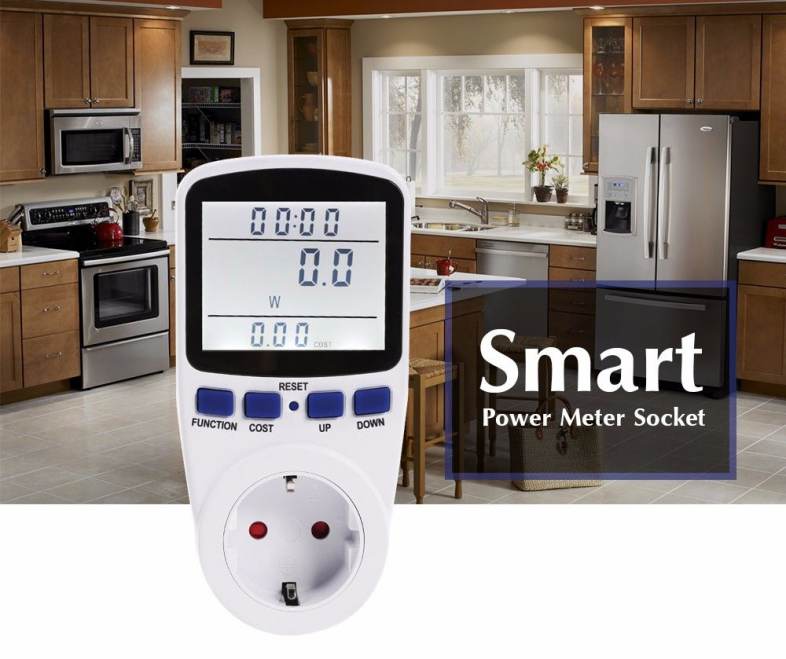 LCD Display Power Meter Socket Energy Monitor Watt Voltage Amps Measuring Outlet