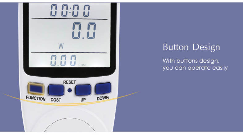 LCD Display Power Meter Socket Energy Monitor Watt Voltage Amps Measuring Outlet