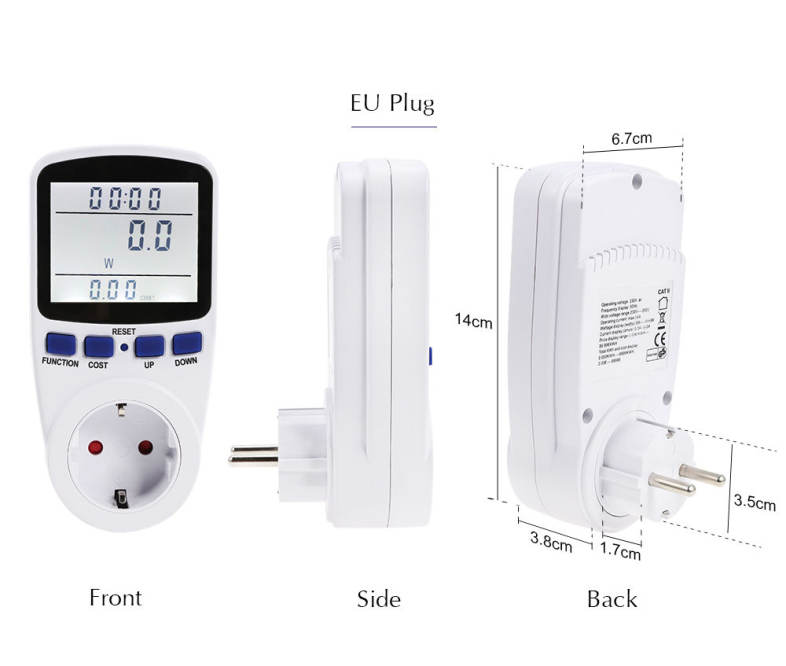LCD Display Power Meter Socket Energy Monitor Watt Voltage Amps Measuring Outlet