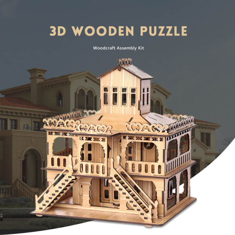 Educational Toys Woodcraft Assembly Kit 3D Jigsaw Puzzle - European-style Villas
