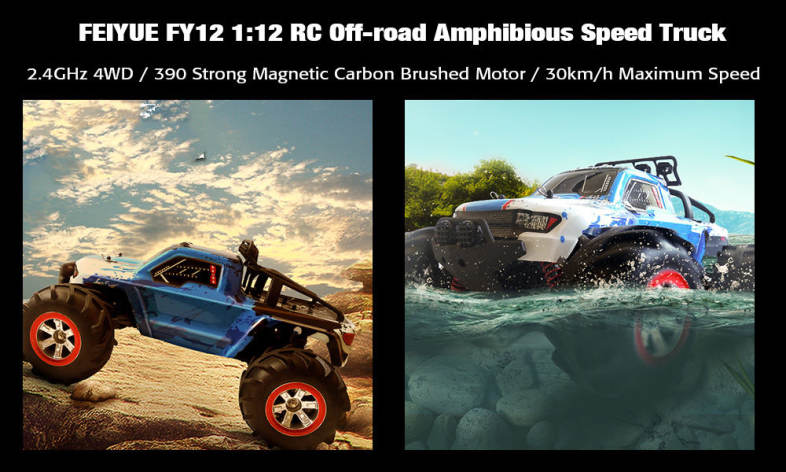 FEIYUE FY12 1:12 RC Off-road Amphibious Speed Truck 30km/h / 2.4GHz 4-wheel Drive / 390 Strong Magnetic Carbon Brushed Motor